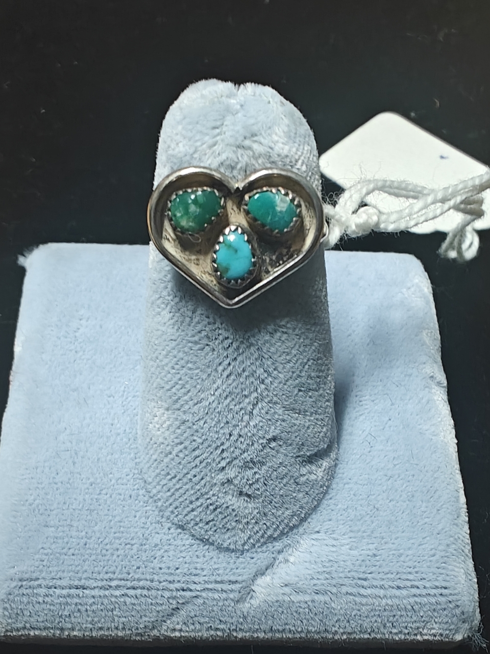 Heart-Shaped Silver Ring with Turquoise Stones - SZ 5